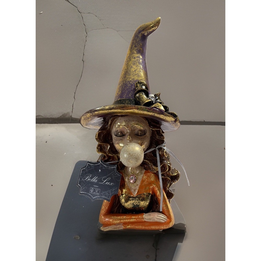 Viral Bella Lux Halloween Witch Figurine Eyelash Blowing Bubble Purple & Orange